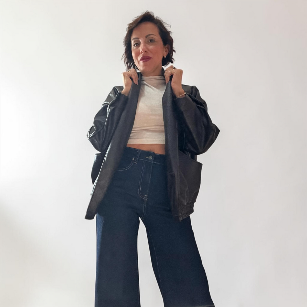 Giacca Bomber Oversize in Ecopelle