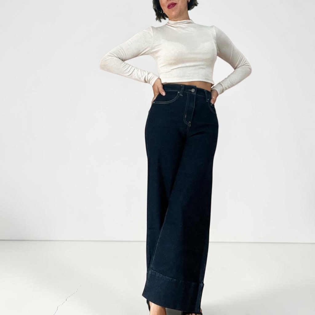 Pantaloni Jeans A Gamba Larga