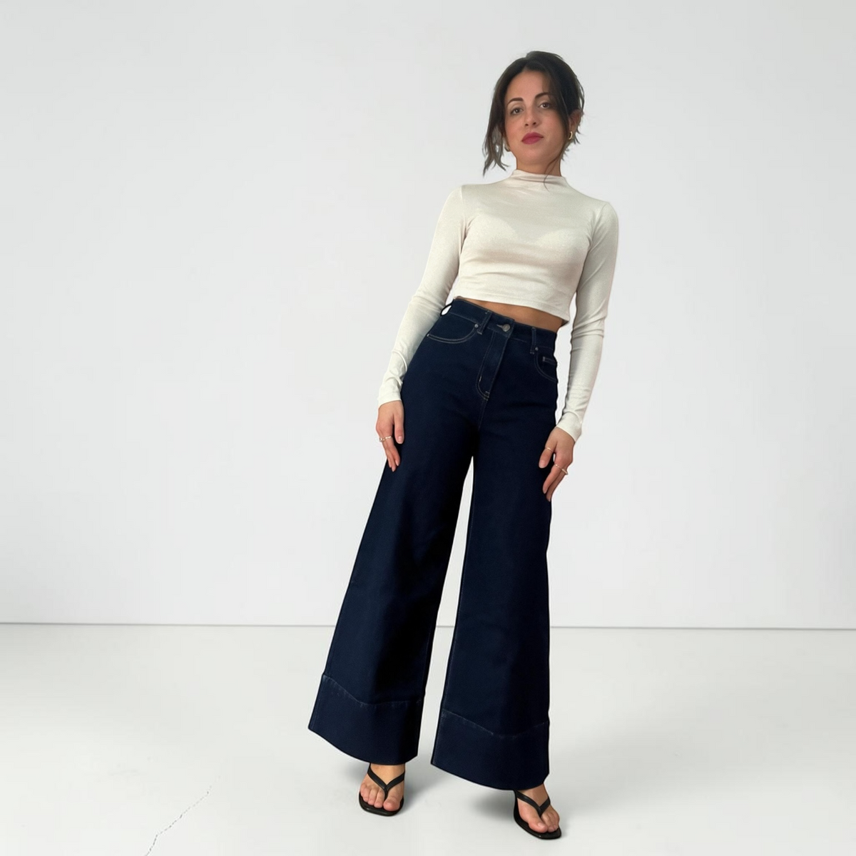 Pantaloni Jeans A Gamba Larga