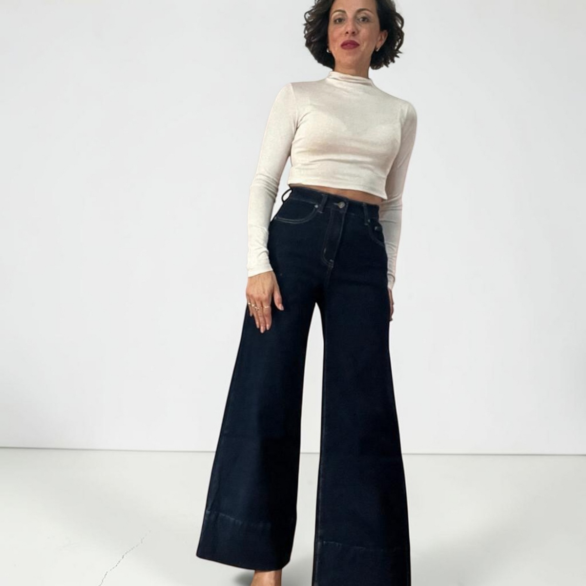 Pantaloni Jeans A Gamba Larga