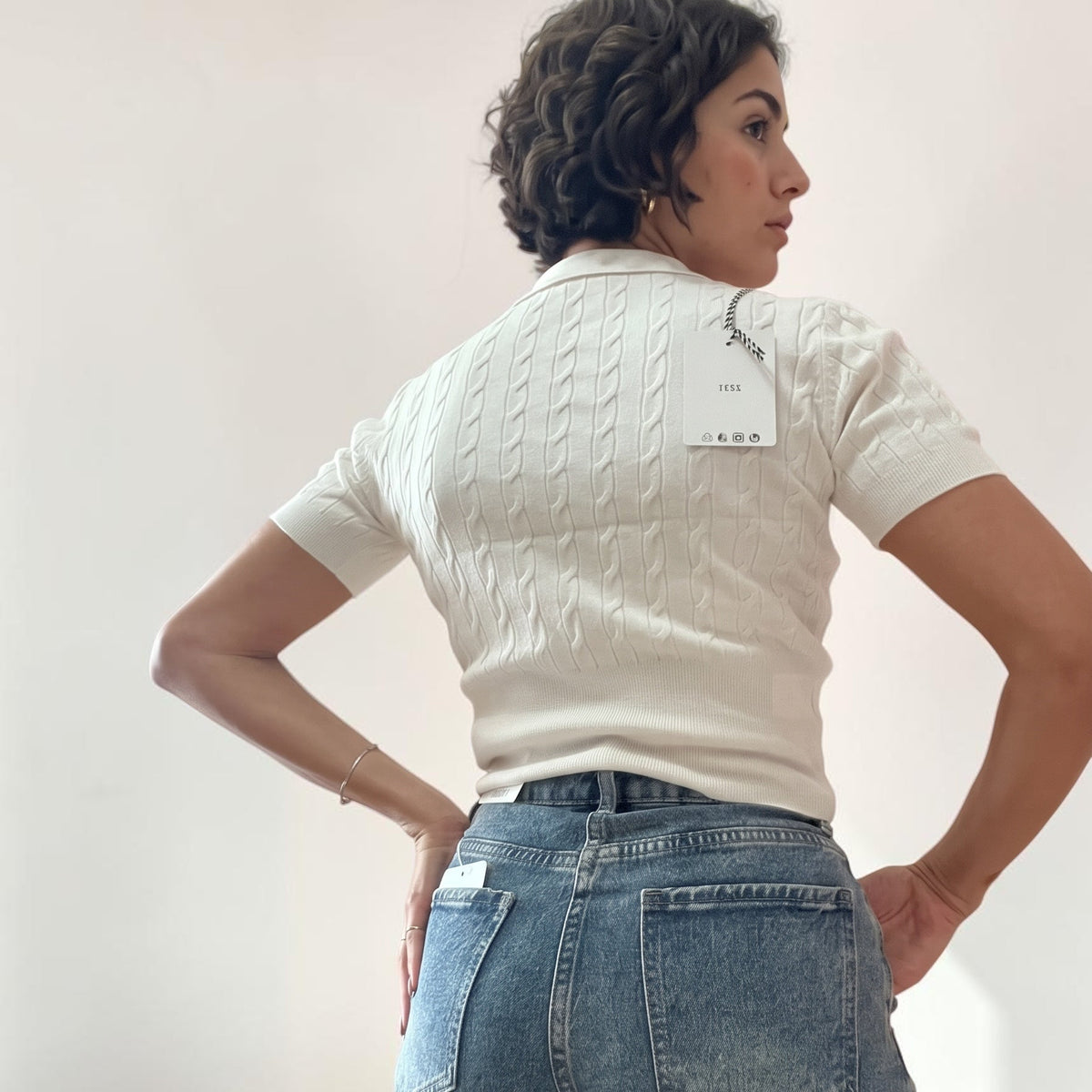 Maglia Polo A Maniche Corte Con Lavorazione A Trecce